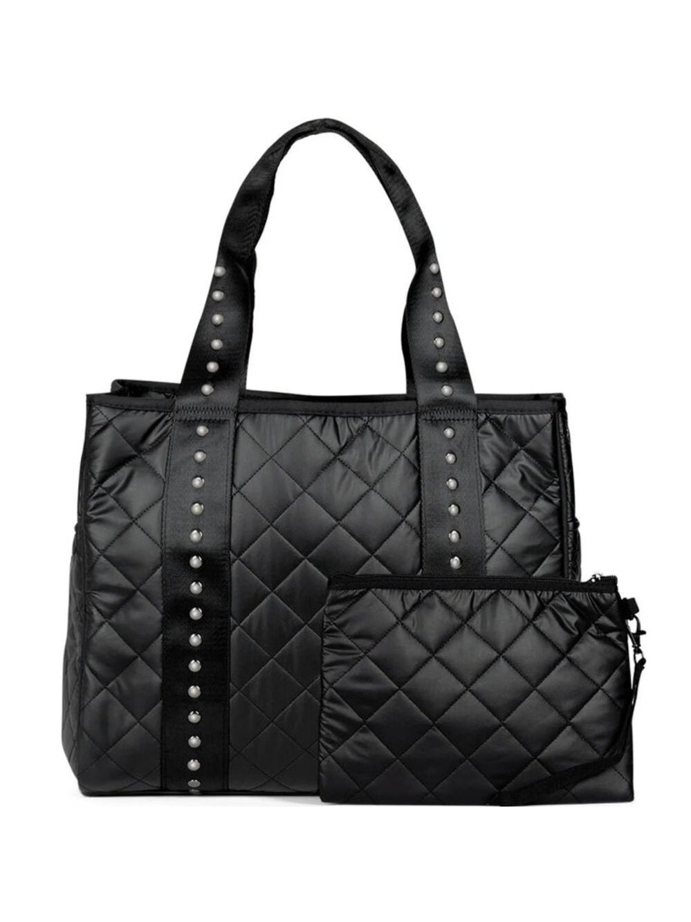 HAUTE SHORE Black Jaime Quilted Tote with Silver Studs